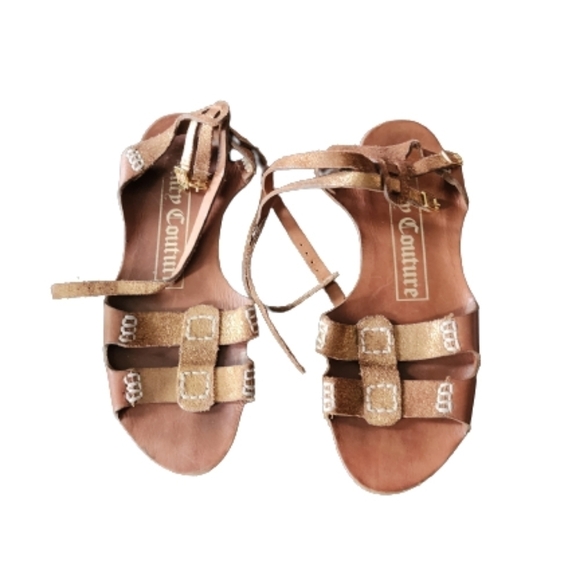 Juicy couture zizie leather sandals color brown gold mettalic ankle straps - Picture 2 of 4